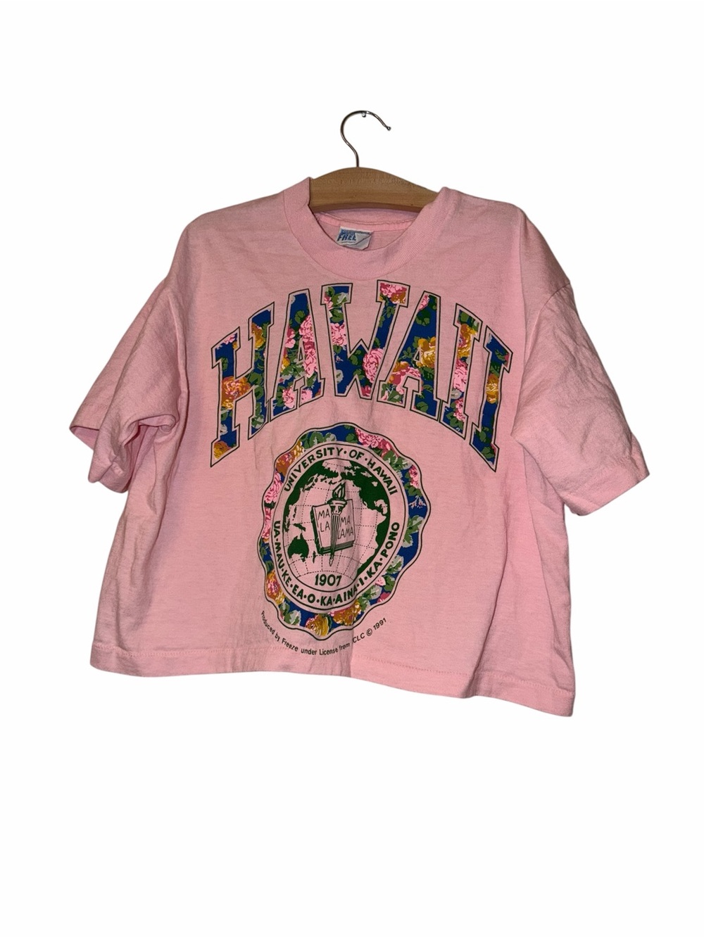 Vintage Freeze girls Pink floral Hawaii cropped Graphic Tee one size 90s y2K